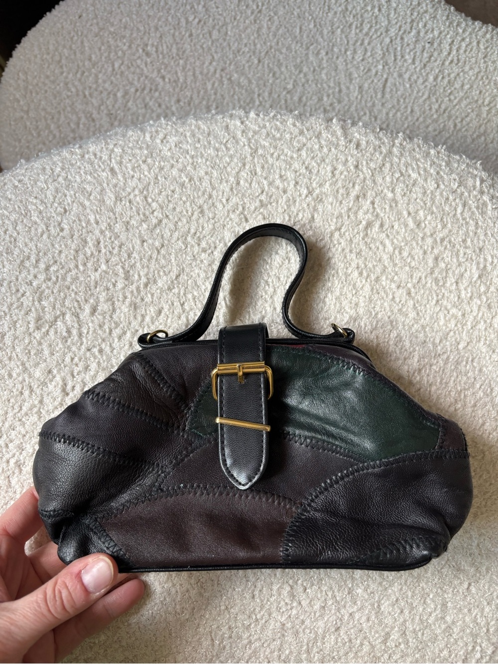 Vintage Leather Patchwork Mini Top Handle Bag Retro Doctor Bag Purse